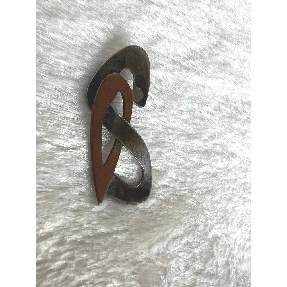 2 Artisan Abstract Pendants Mixed Metal Modernist Handmade Brutalist Copper Art